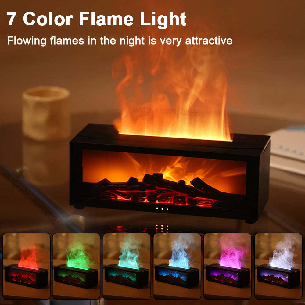 modern flame aromatherapy diffuser with 3D firelight effect