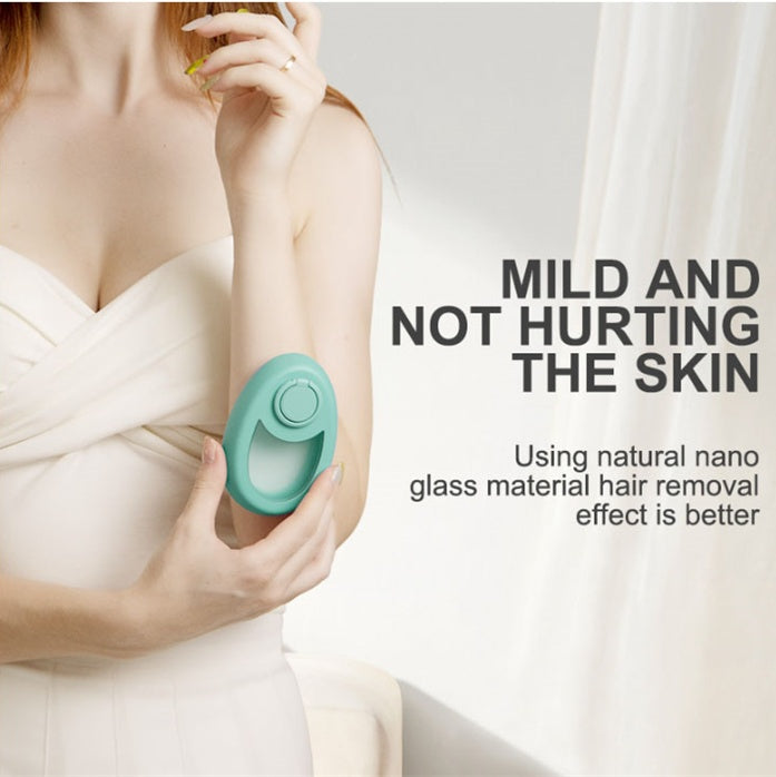 Painless hair removal tool with nano-glass exfoliating surface