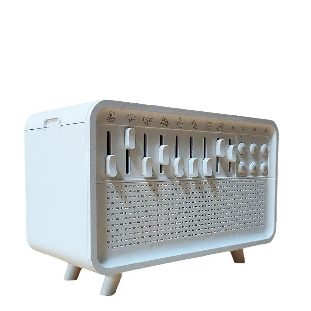 Sleep therapy station combining white noise, mist, light, and scent for deep relaxation and rest