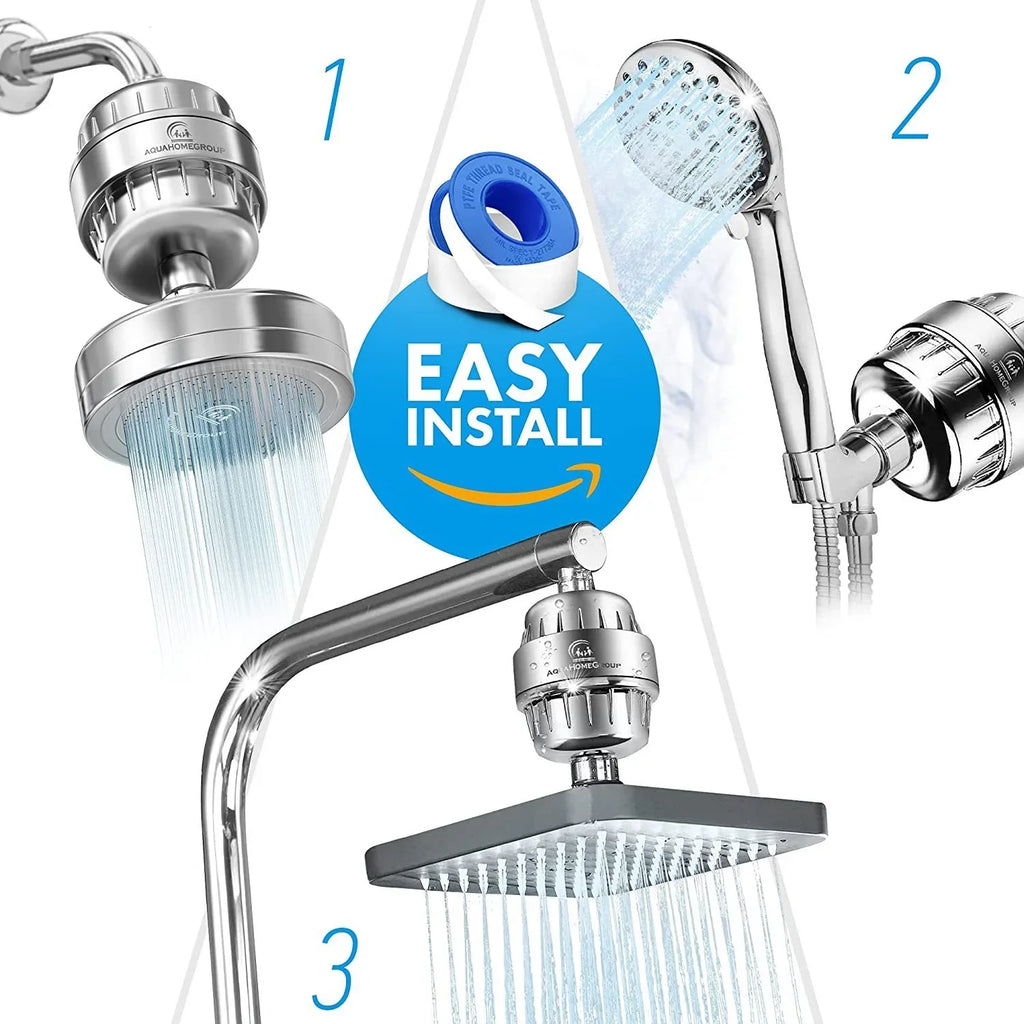 17-layer shower filter removing chlorine and impurities for pure water and soft, healthy skin