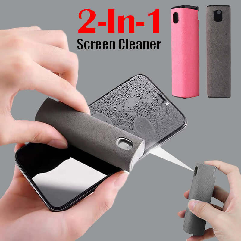 Screen cleaning spray all-in-one bottle with microfiber cloth