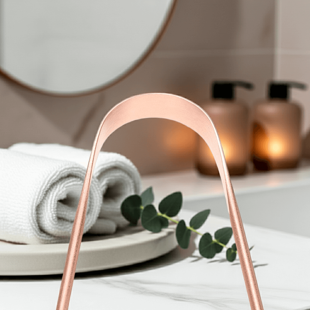 Copper tongue scraper made from pure copper for oral freshness and natural detox
