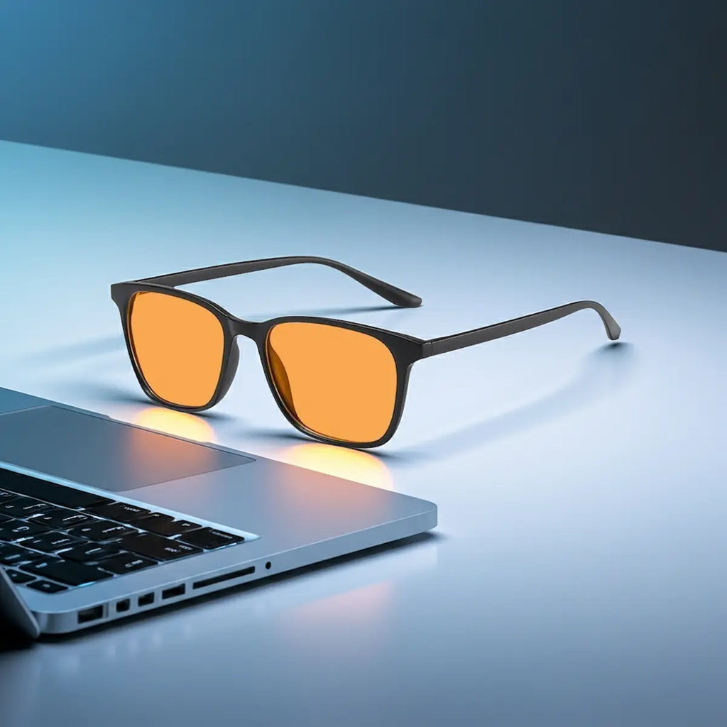 Blue light glasses designed to reduce eye strain and support focus and visual comfort