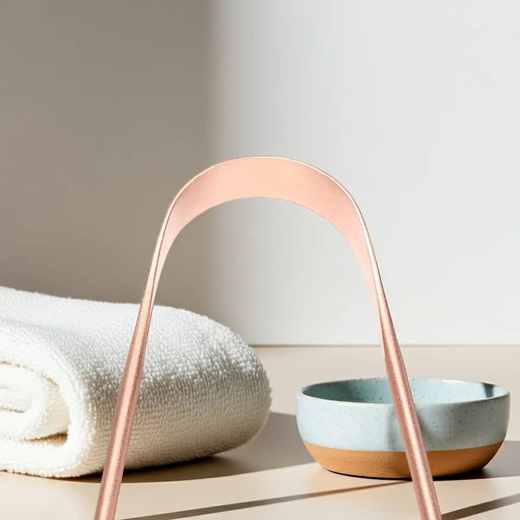 Copper tongue scraper made from pure copper for oral freshness and natural detox
