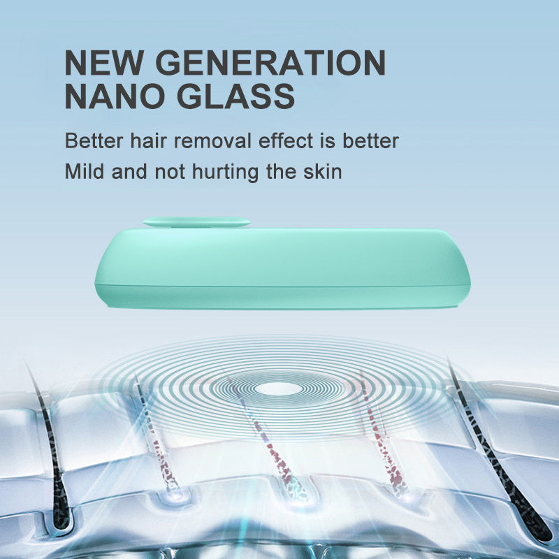 Painless hair removal tool with nano-glass exfoliating surface