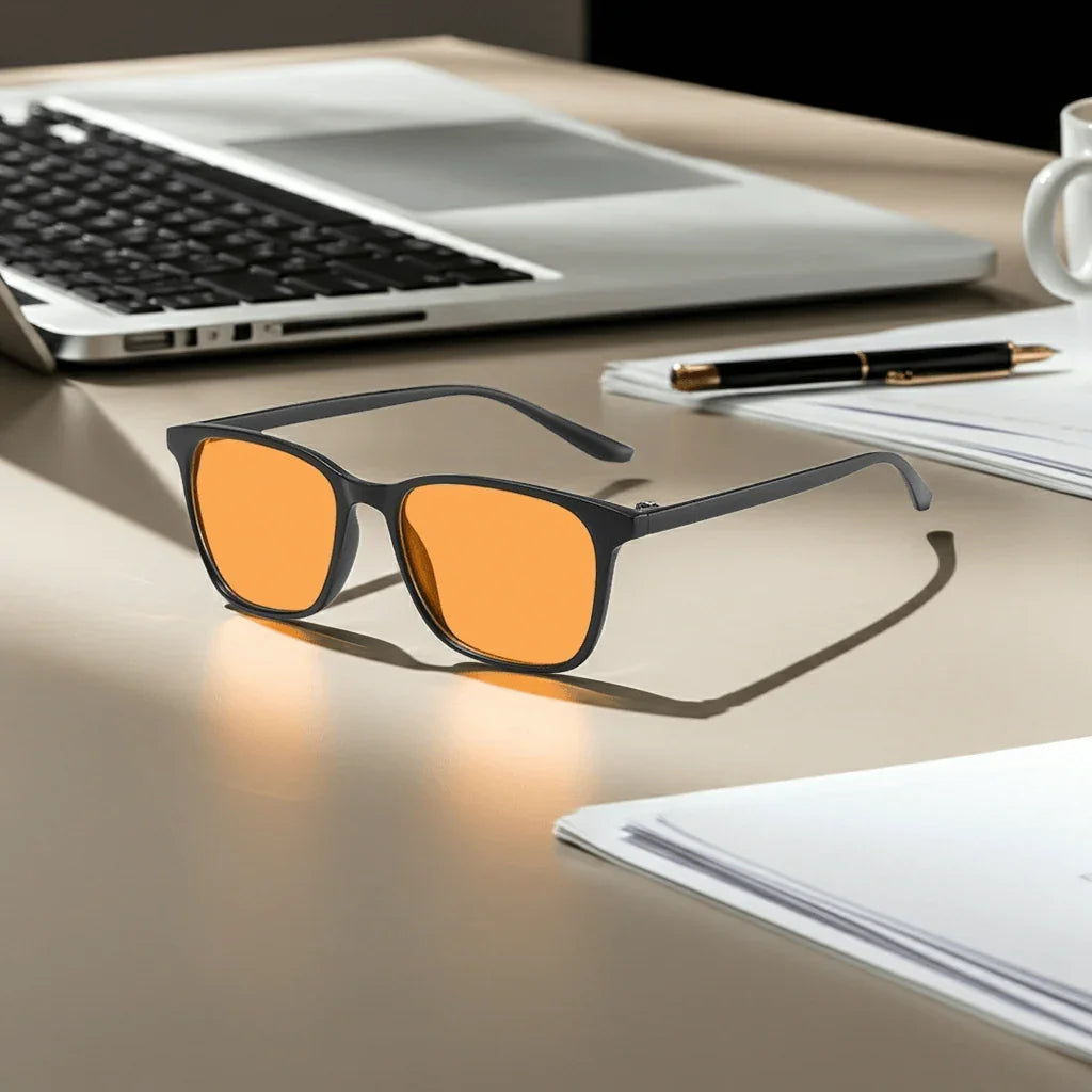 Blue light glasses designed to reduce eye strain and support focus and visual comfort