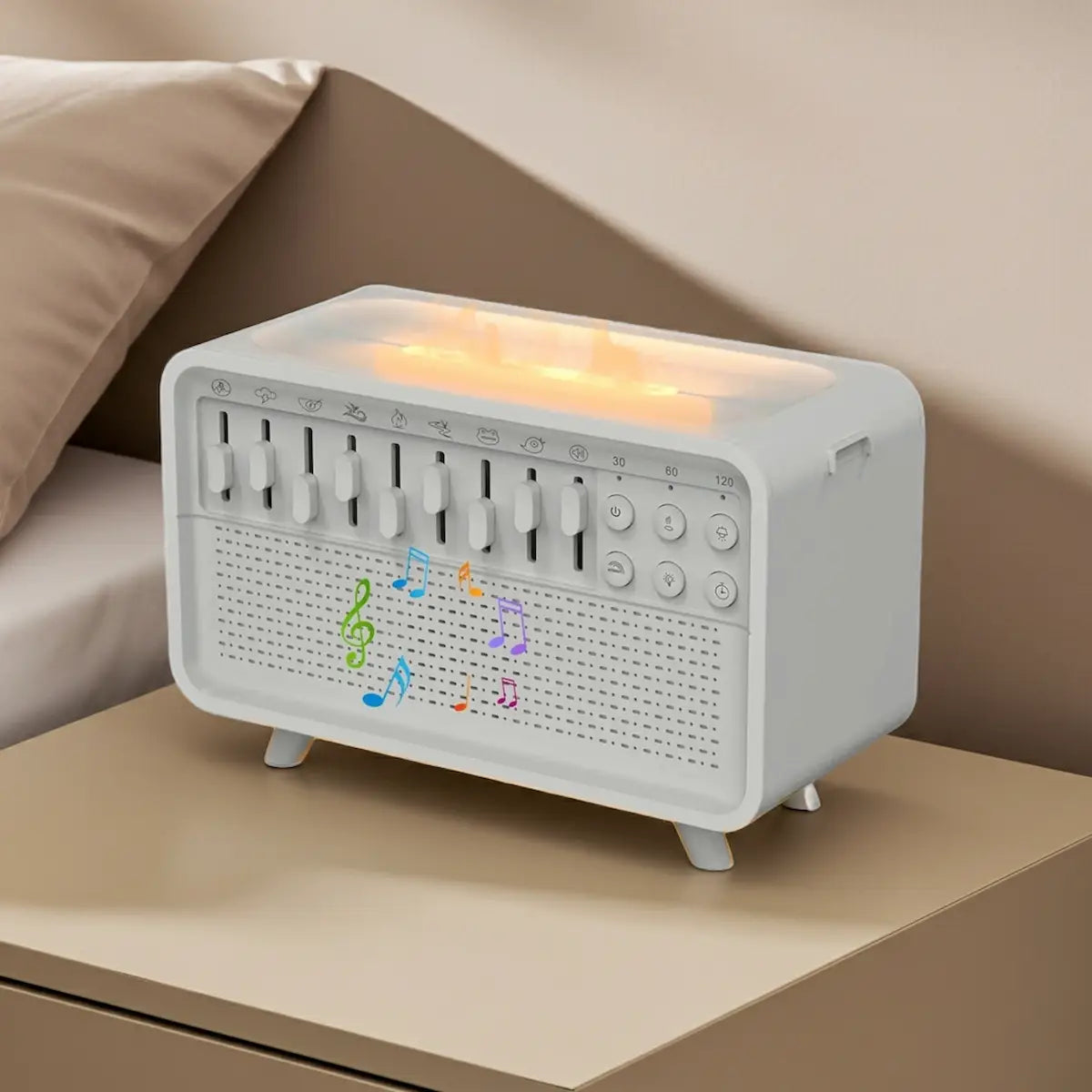 Sleep therapy station combining white noise, mist, light, and scent for deep relaxation and rest