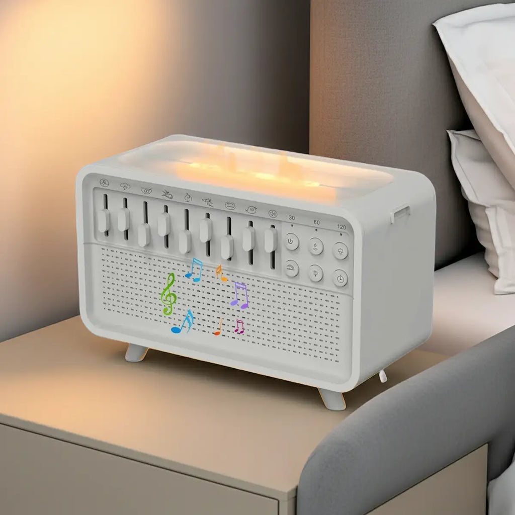 Sleep therapy station combining white noise, mist, light, and scent for deep relaxation and rest