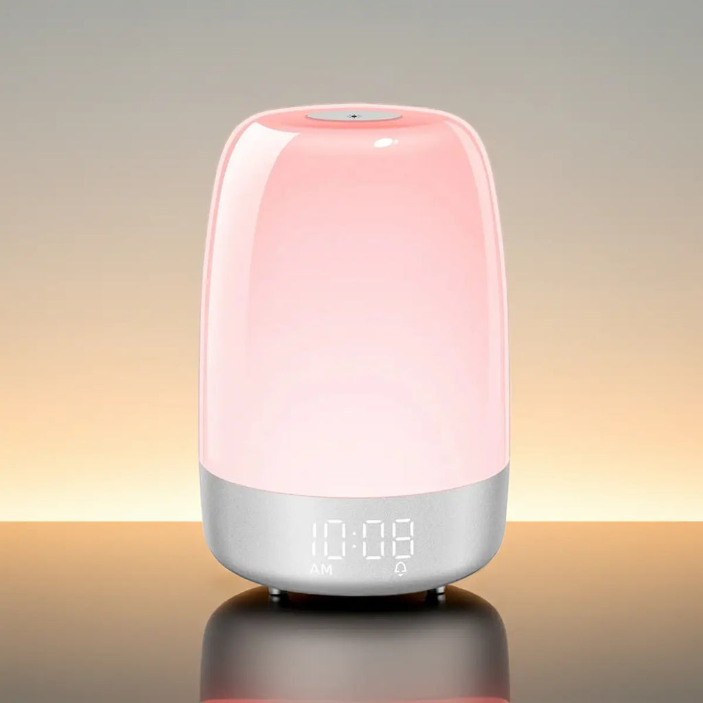 Sunrise alarm clock simulating dawn with gentle light and soothing sound for natural waking