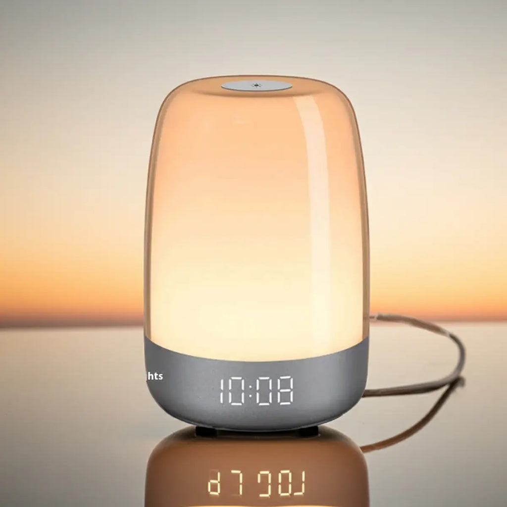 Sunrise alarm clock simulating dawn with gentle light and soothing sound for natural waking