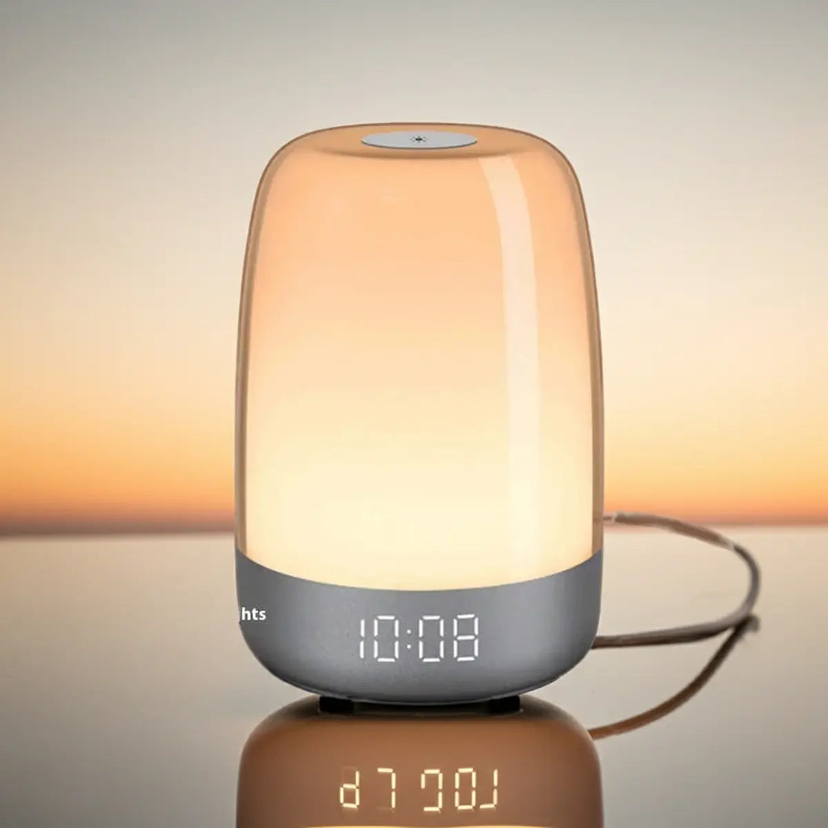 Sunrise alarm clock simulating dawn with gentle light and soothing sound for natural waking